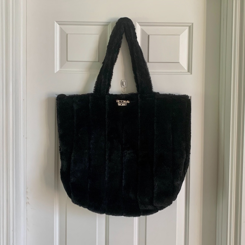 Victoria's Secret Black Faux Fur Tote